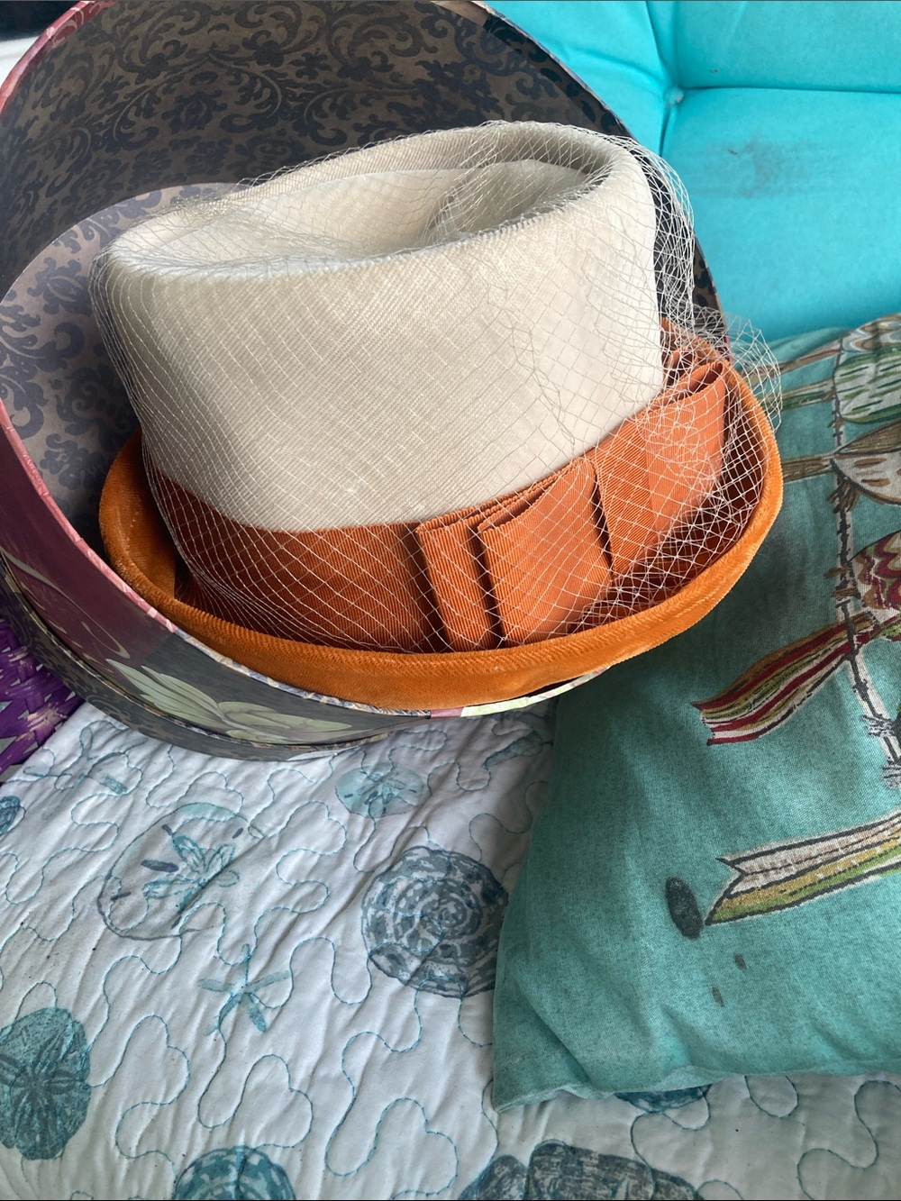 Jeanne Simmons Cream & Orange Women's Dress Hat with Veil